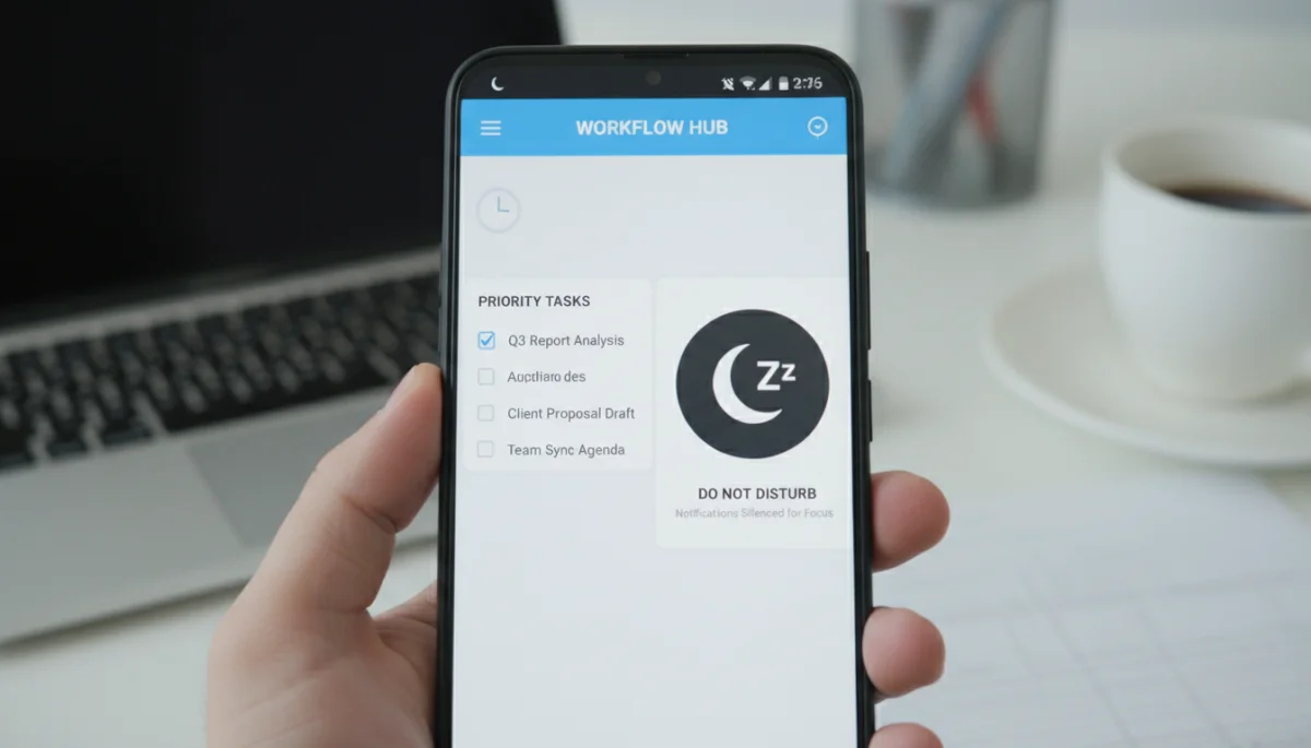 Android phone in focus mode with Do Not Disturb active