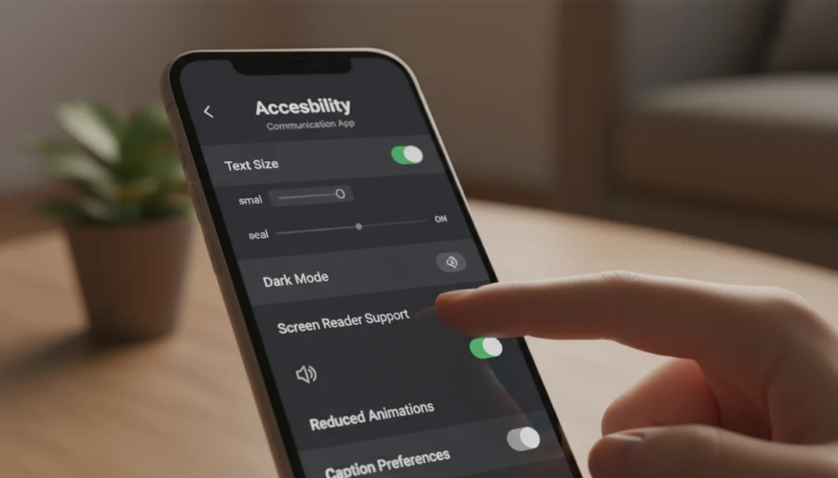Smartphone showing accessibility settings in a communication app.