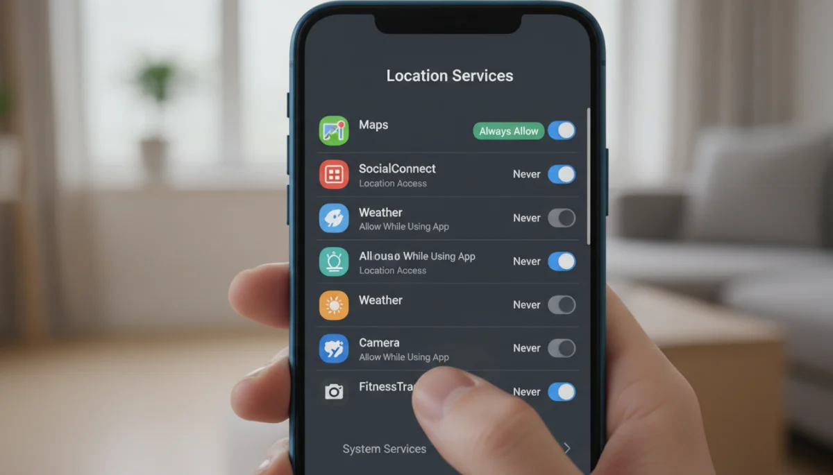 Smartphone screen showing location privacy settings in app preferences