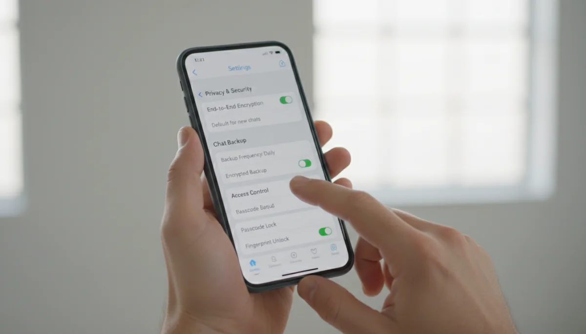 Person navigating privacy and security settings on a messaging app