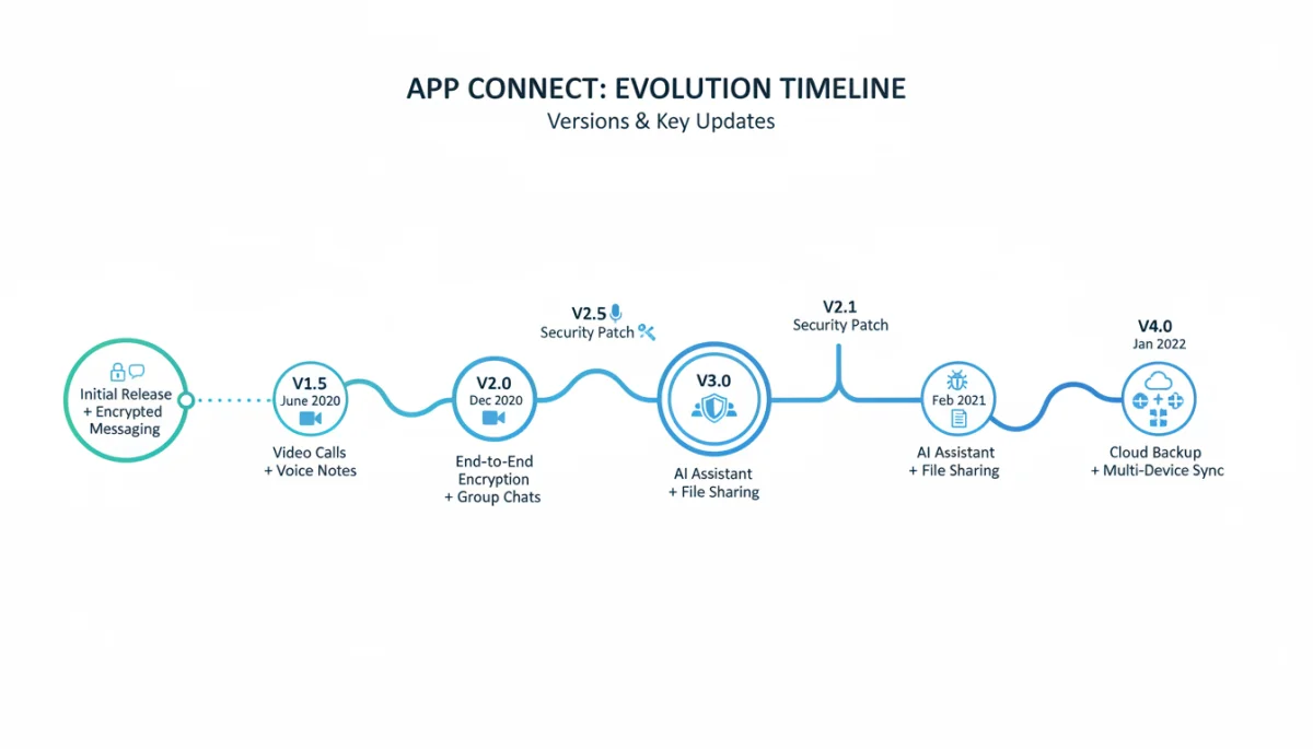 Timeline showing communication app release history and new features