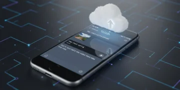 Smartphone screen showing chat media with cloud backup icon