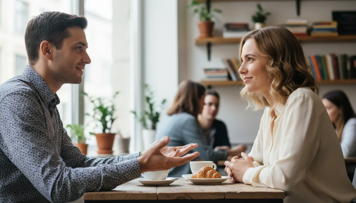 Couple on a first date demonstrating clear communication and mutual respect, reflecting healthy boundaries.