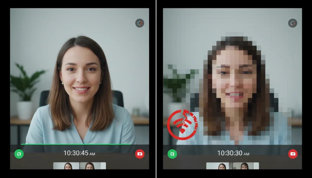 Comparison of clear versus frozen video call