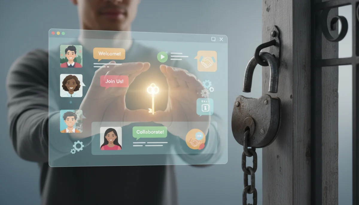 Symbolic image of a key for community access and a padlock for personal boundaries