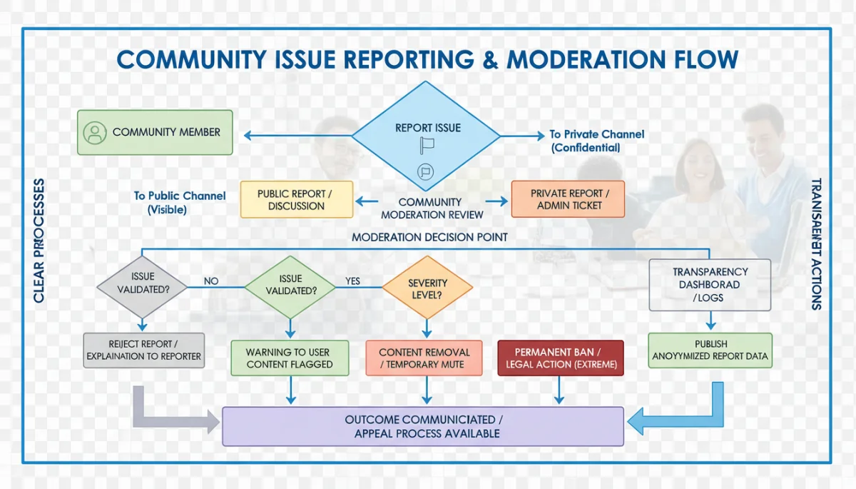 Flowchart illustrating community reporting and moderation processes