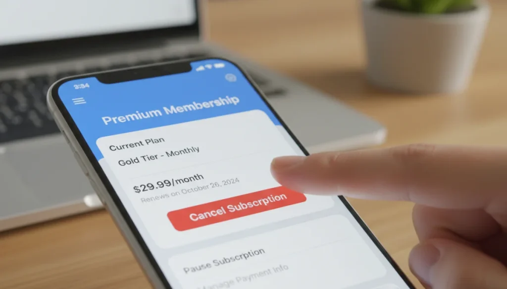 Smartphone showing dating app subscription cancellation screen