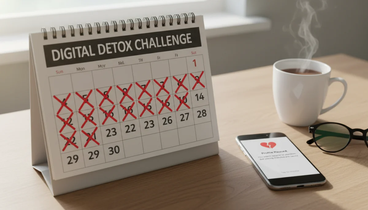 Calendar marking a digital detox with a paused dating profile