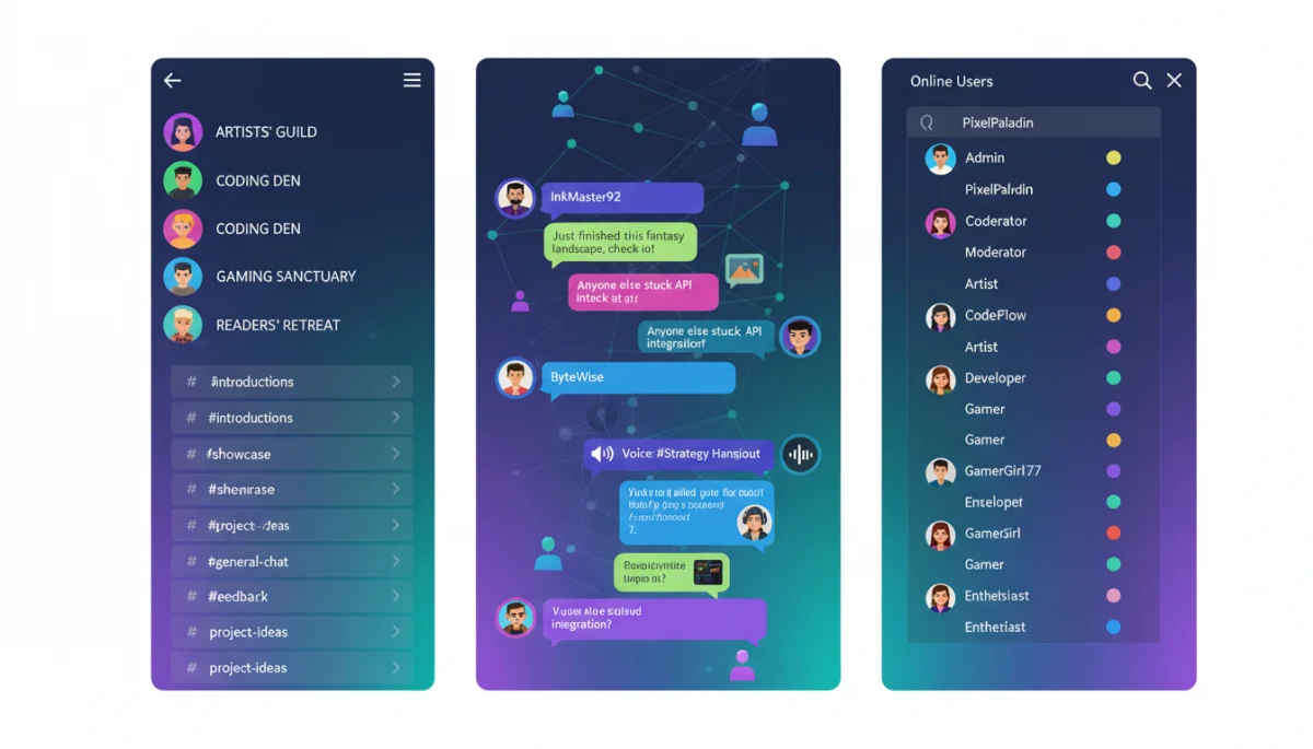 Structured digital community interaction on Discord with themed channels