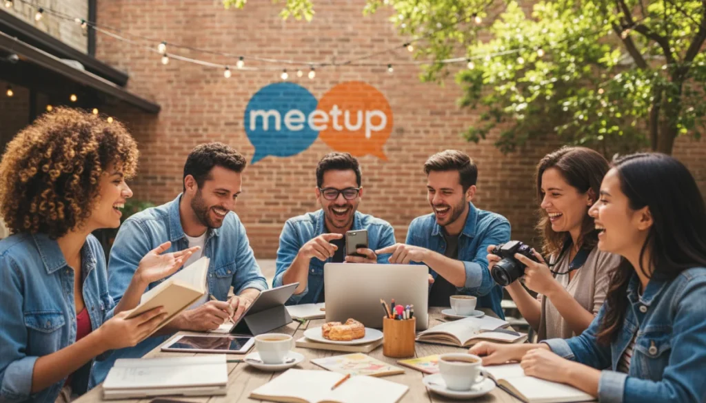 Diverse group of friends connecting at an interest-based meetup event