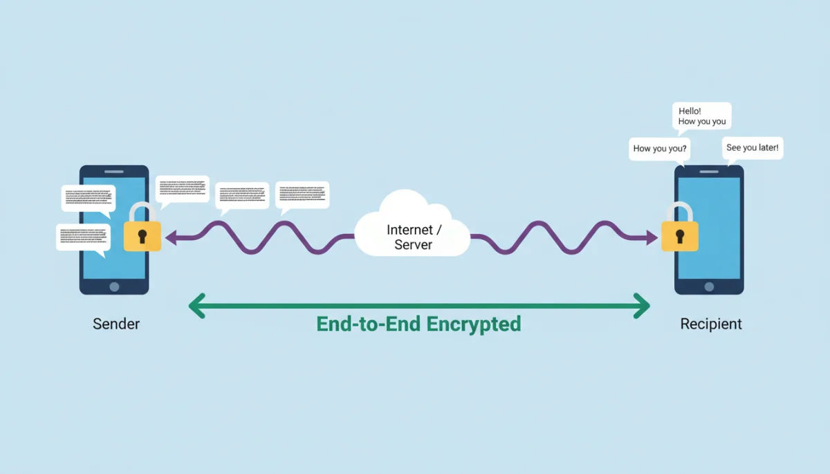Diagram showing end-to-end encryption in messaging apps