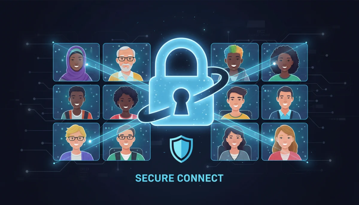Digital padlock over video call grid representing enhanced Zoom meeting security