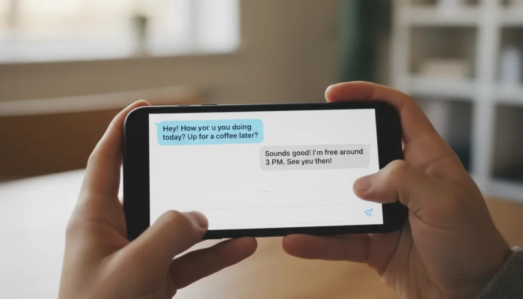 Smartphone displaying enlarged text in a messaging app for improved readability.