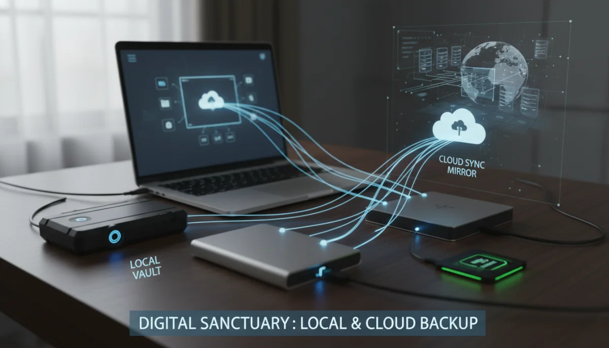 External hard drives and laptop for media backup