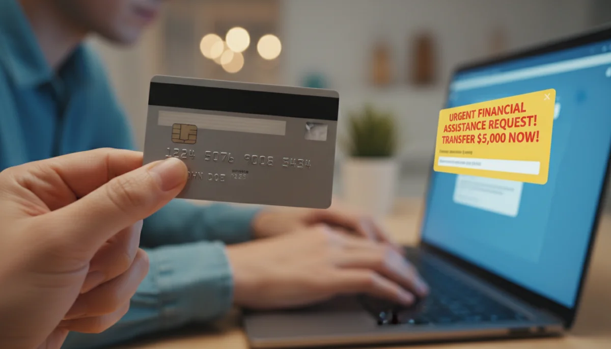 Hand holding credit card, symbolizing financial requests in scams