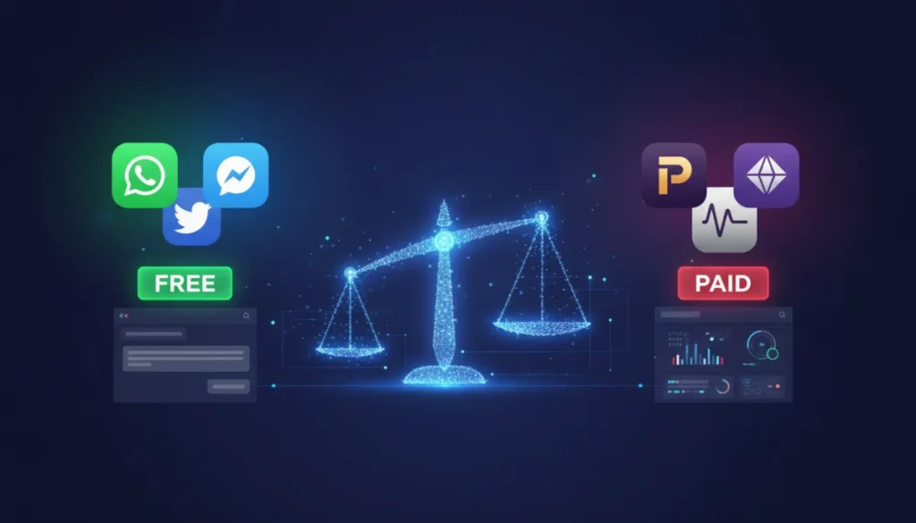 Comparing free and paid communication apps on a digital scale