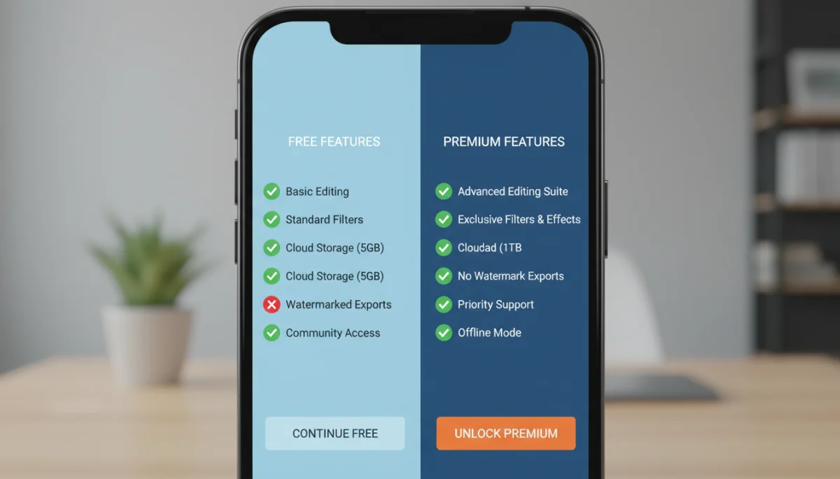 Comparison of free versus premium dating app features on a smartphone screen.