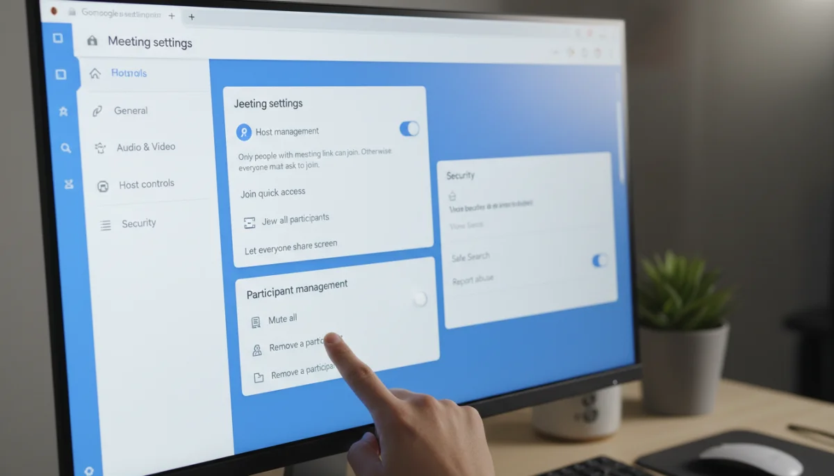 Google Meet settings screen with guest access options highlighted.