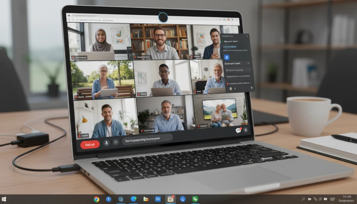 Google Meet conference call on a laptop