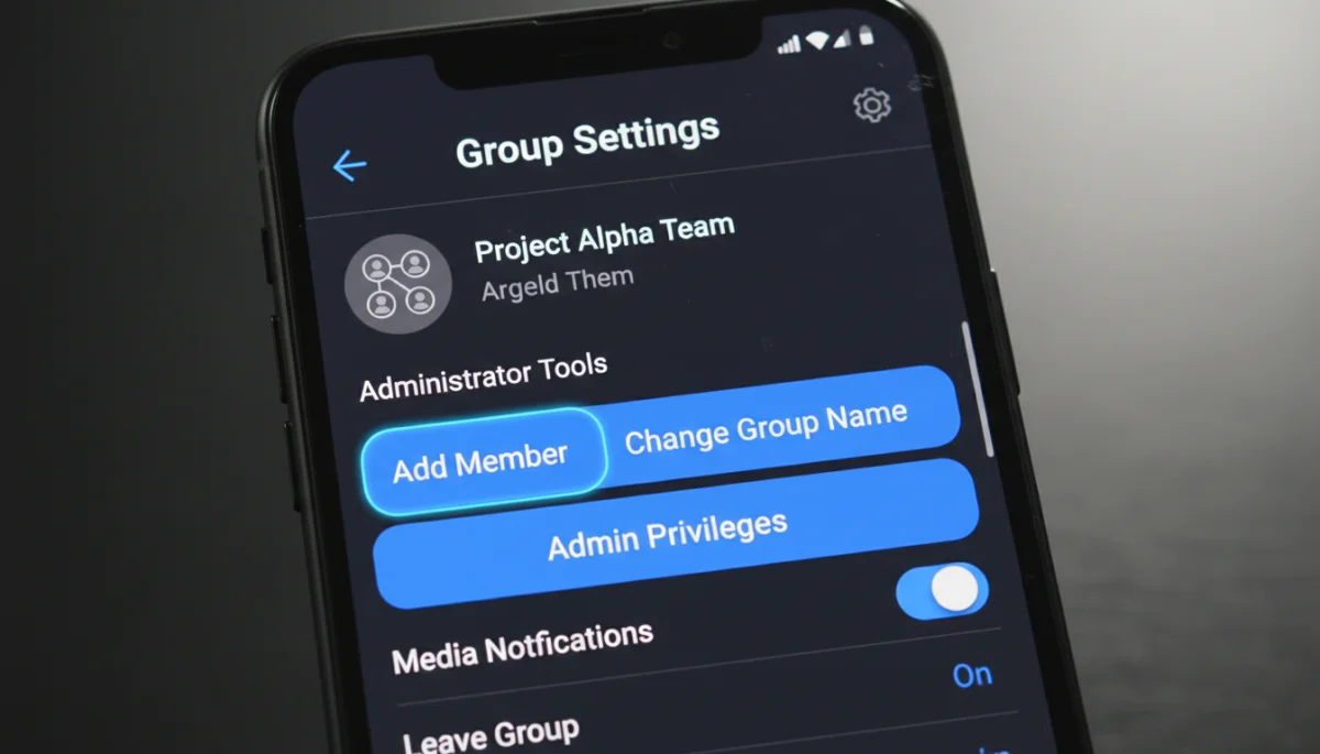 Smartphone screen showing group chat settings with admin options.