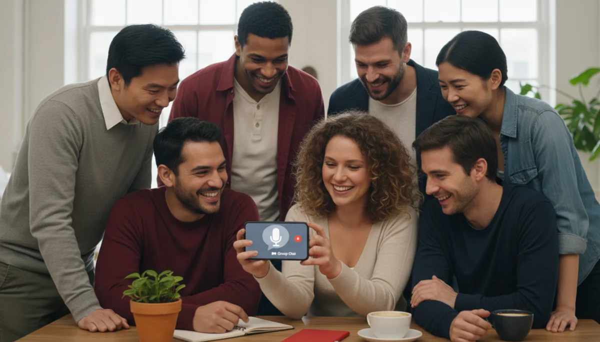 Friends engaging with a voice message in a group chat