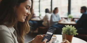 Woman engaging with Hinge app, thoughtfully responding to a prompt