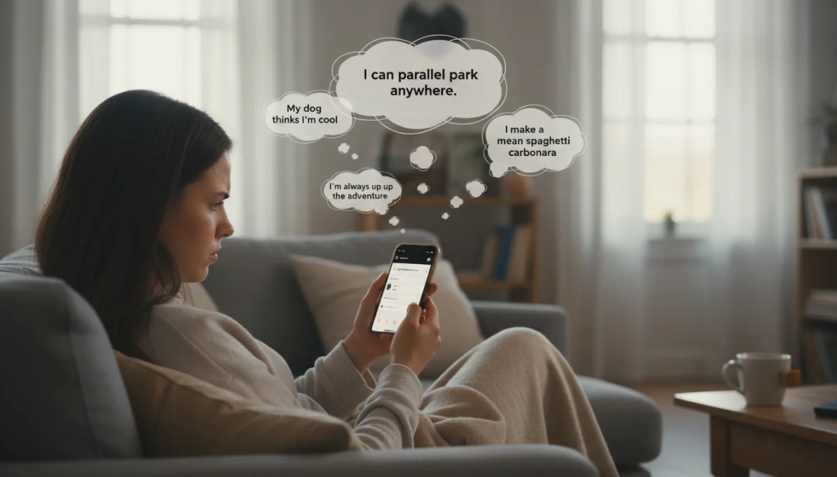 Person thoughtfully considering Hinge prompt answers