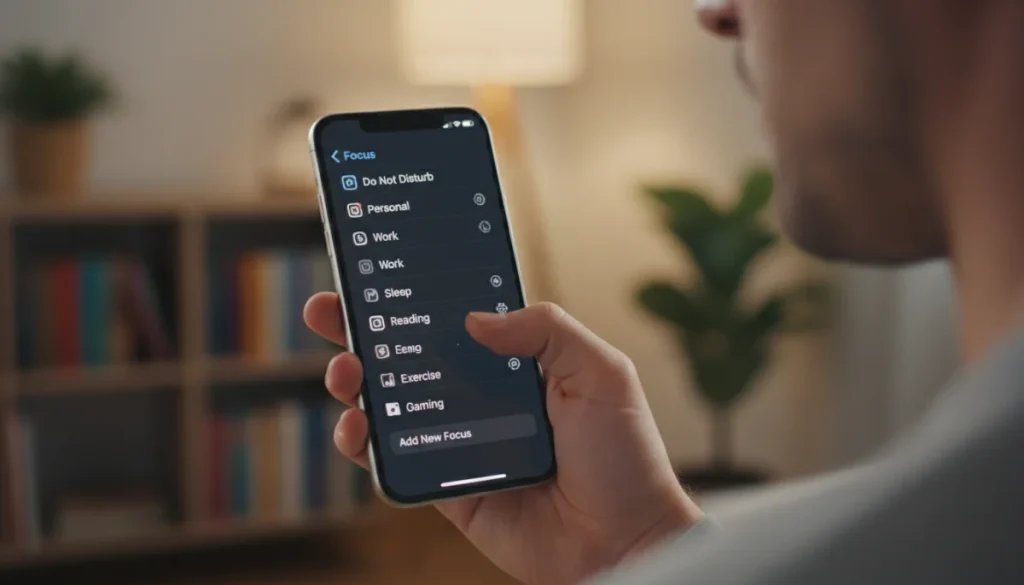 iPhone Focus settings menu showing custom mode options