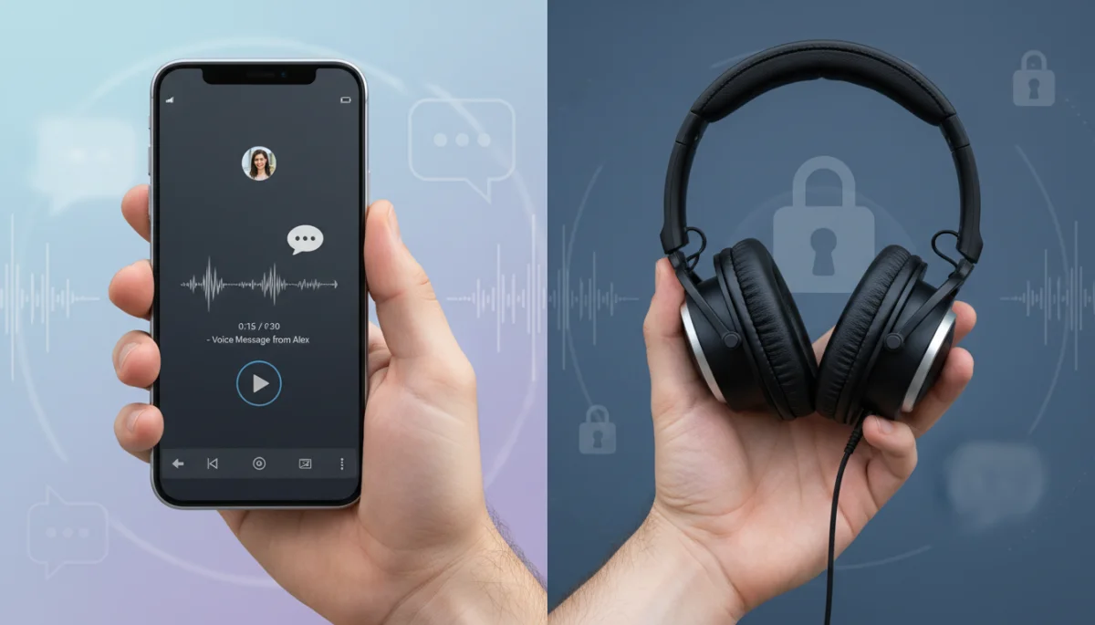 Listening to a voice message with headphones for privacy