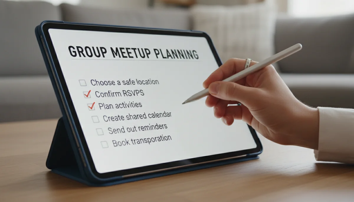 Digital checklist for planning group meetups