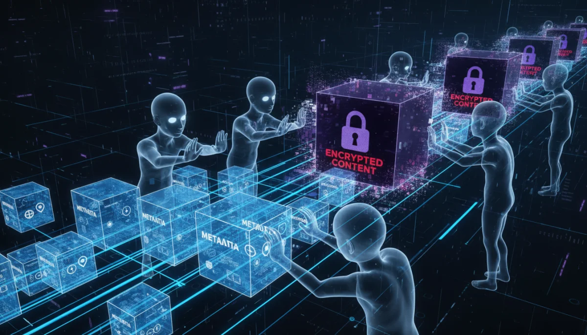 Data packets showing visible metadata and obscured encrypted content