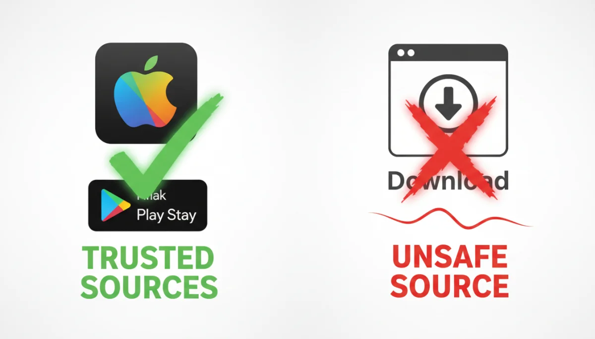 Official app store logos versus unverified download sources