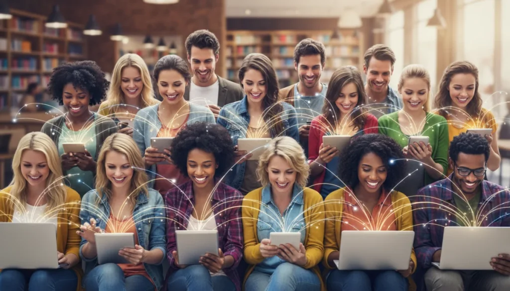 People connecting online through shared interests, forming friendships.