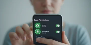 Smartphone showing app privacy settings for camera, microphone, and location access.
