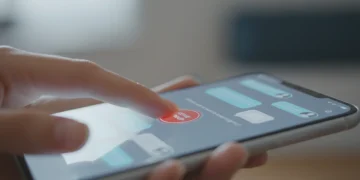 Hand leaving an online group politely on a smartphone, respecting digital boundaries.