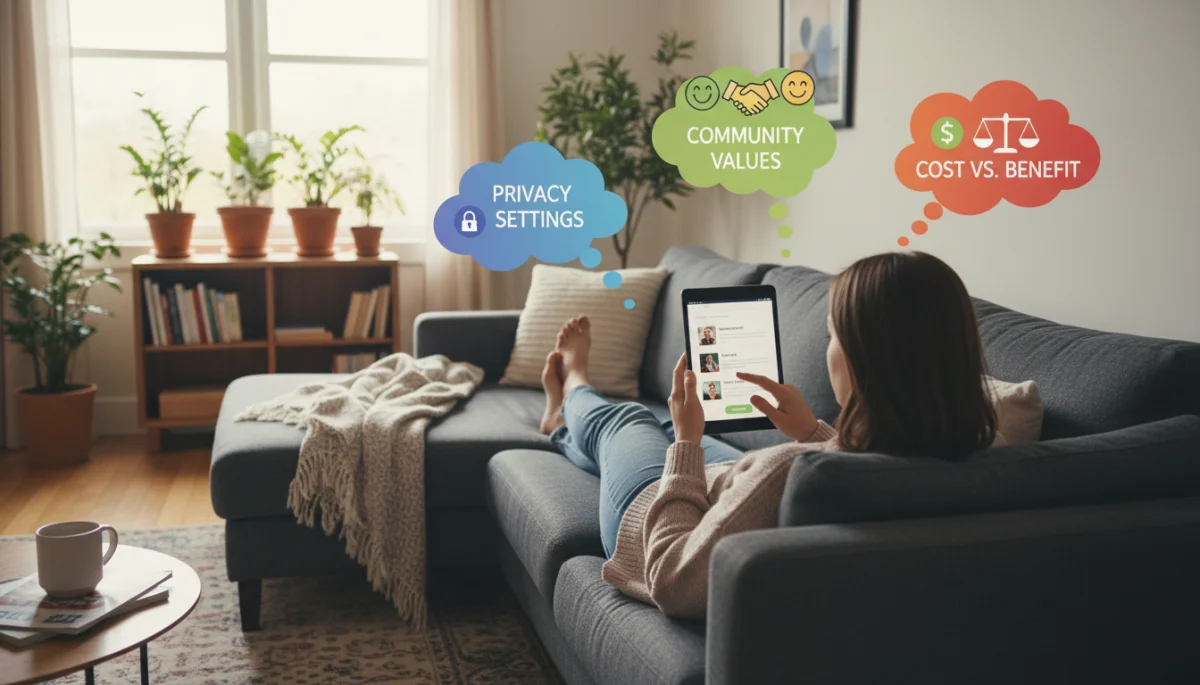 Individual considering privacy and community aspects of friendship apps
