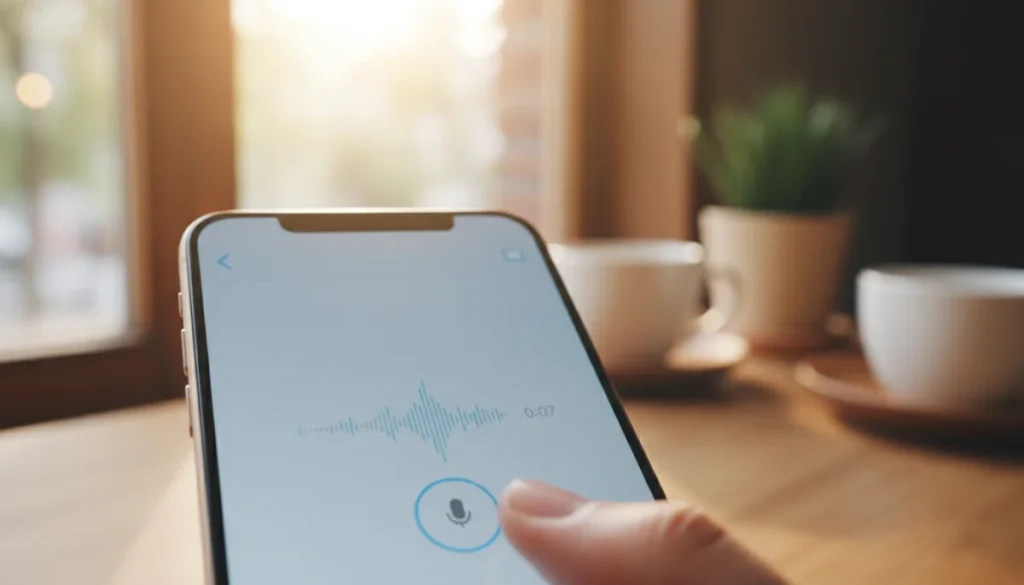 Person recording a thoughtful voice message on a smartphone