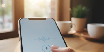 Person recording a thoughtful voice message on a smartphone