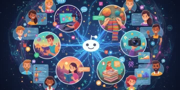 Diverse people engaging in various hobbies online, connected by Reddit, illustrating community and shared interests.