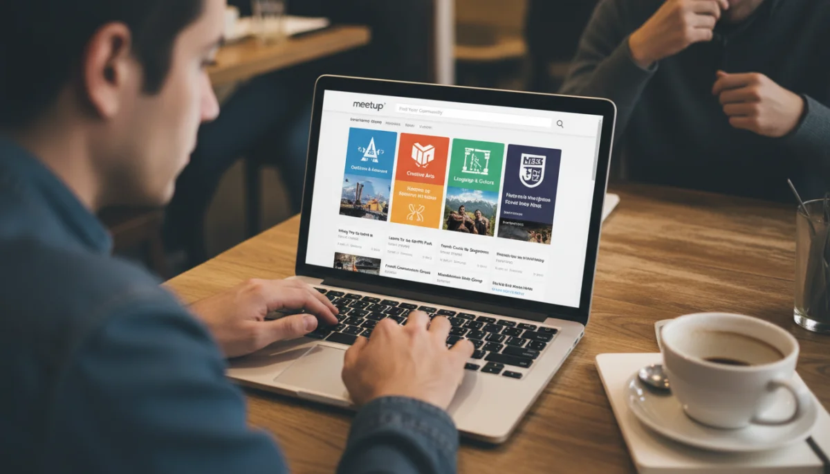 Person searching for interest-based groups on a Meetup platform