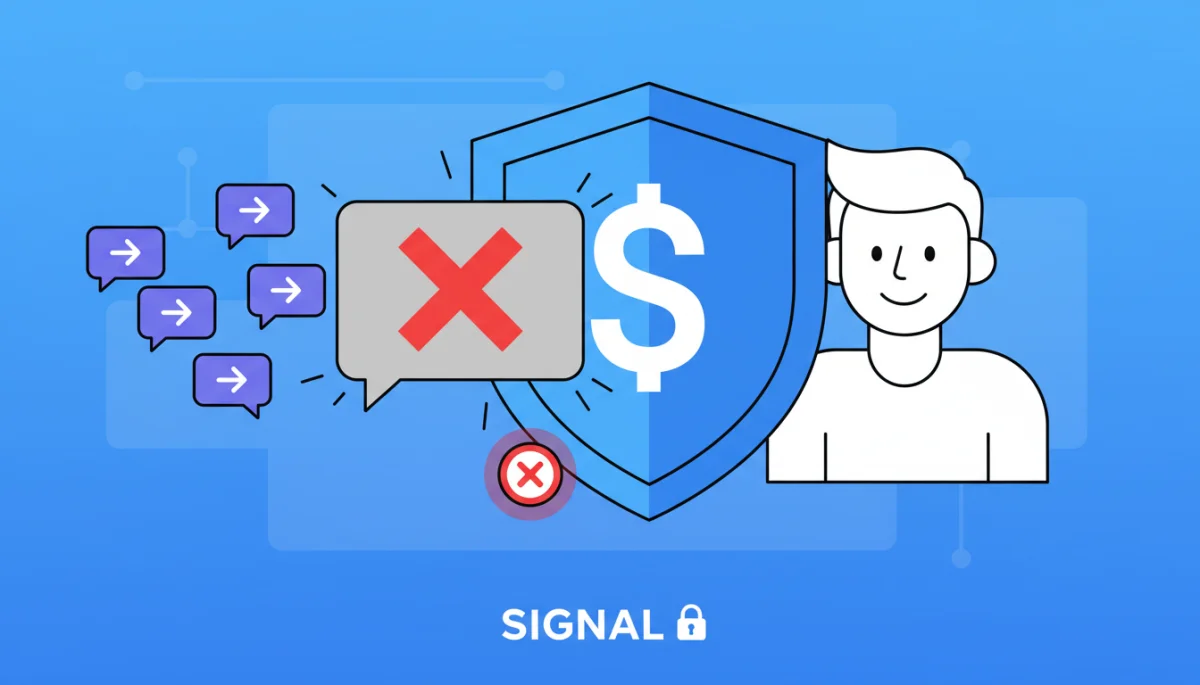 Illustrative graphic of Signal's blocking feature, preventing unwanted messages.