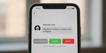 Signal app displaying an incoming message request with options to manage the interaction.