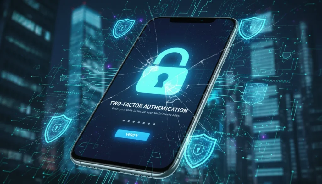 Smartphone showing two-factor authentication prompt for social app security