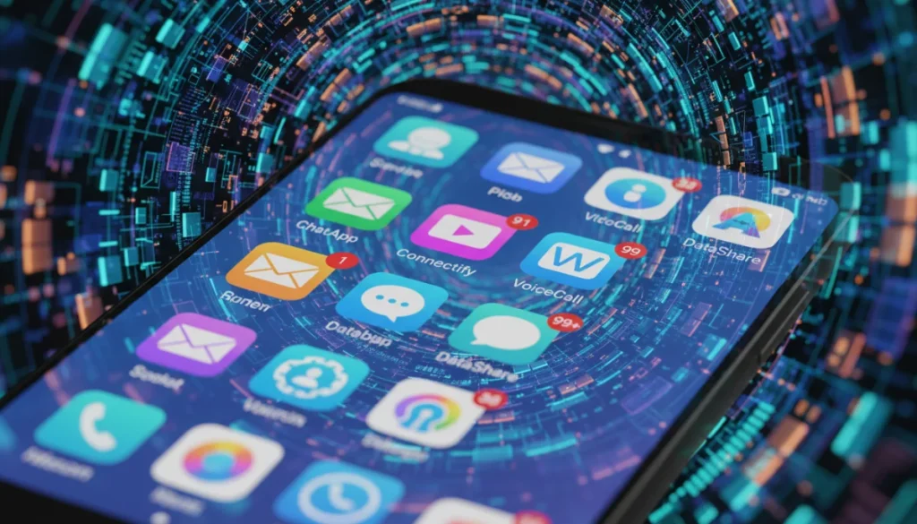 Smartphone showing communication app update notifications