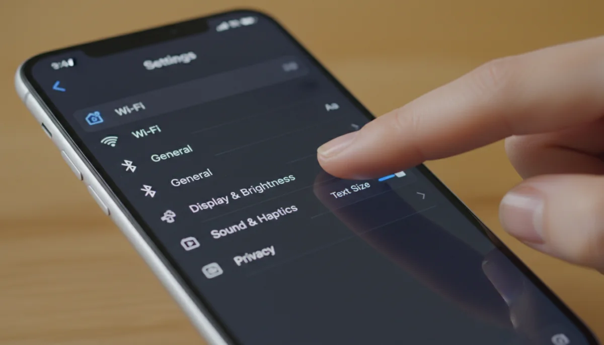 Smartphone display settings menu with text size adjustment option highlighted.