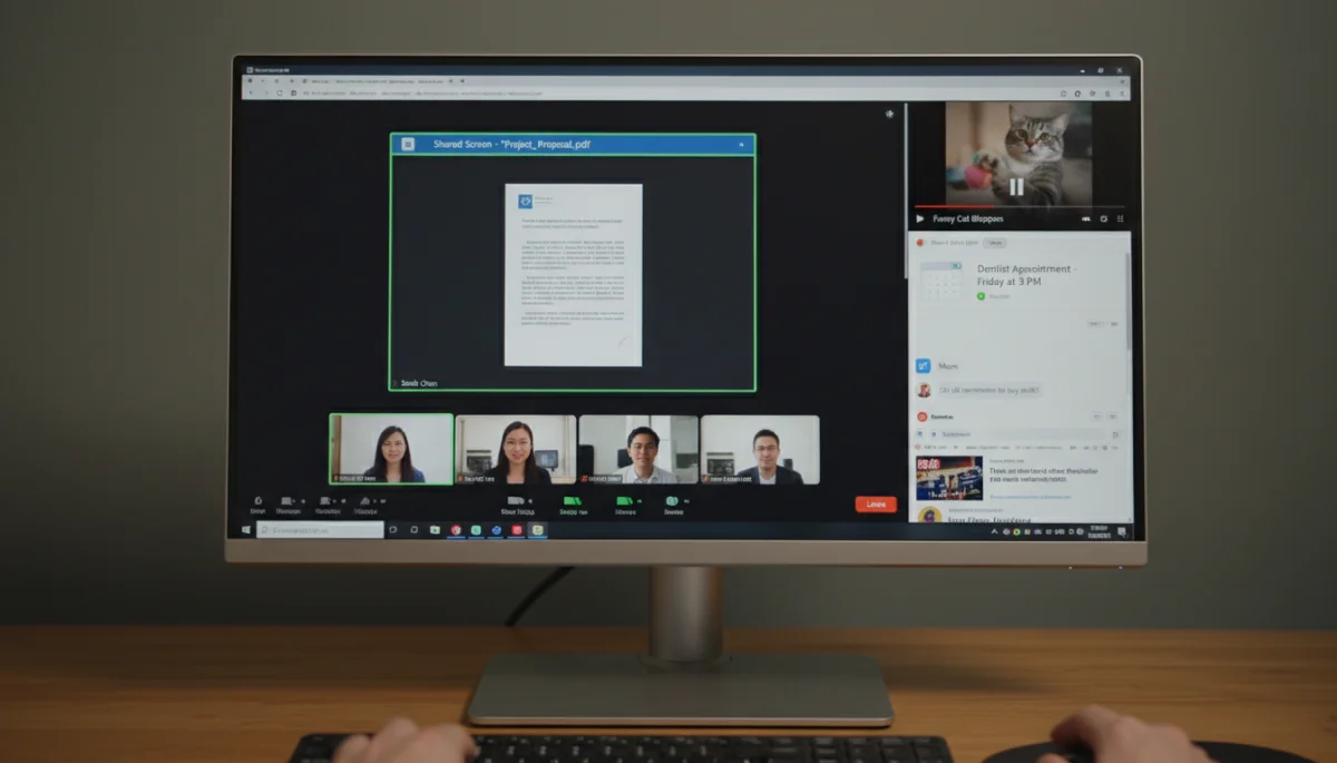 Computer screen demonstrating specific window sharing in a video call