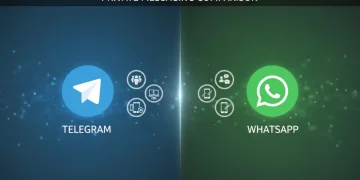 Telegram versus WhatsApp comparison graphic highlighting key differences