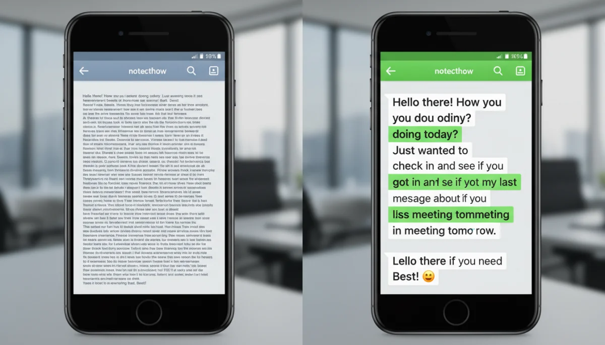Comparison of small vs. large text in messaging app, highlighting improved readability.