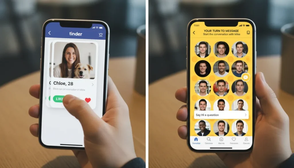 Tinder vs Bumble app comparison on smartphones