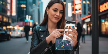 Woman using Tinder app on phone, adjusting discovery settings for optimal matches.